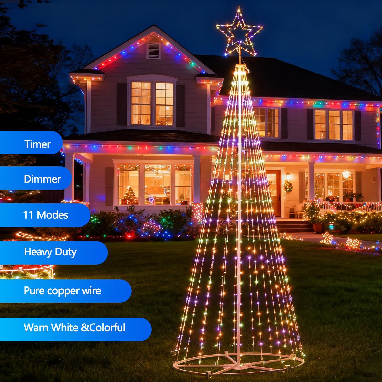 12FT Outdoor Lighting Christmas Tree 650 LED Light Show Christmas Tree with 8 Modes Timer Remote,Tall Star Topped Artificial Christmas Trees Arbol de Navidad for Porch Yard Patio Indoor