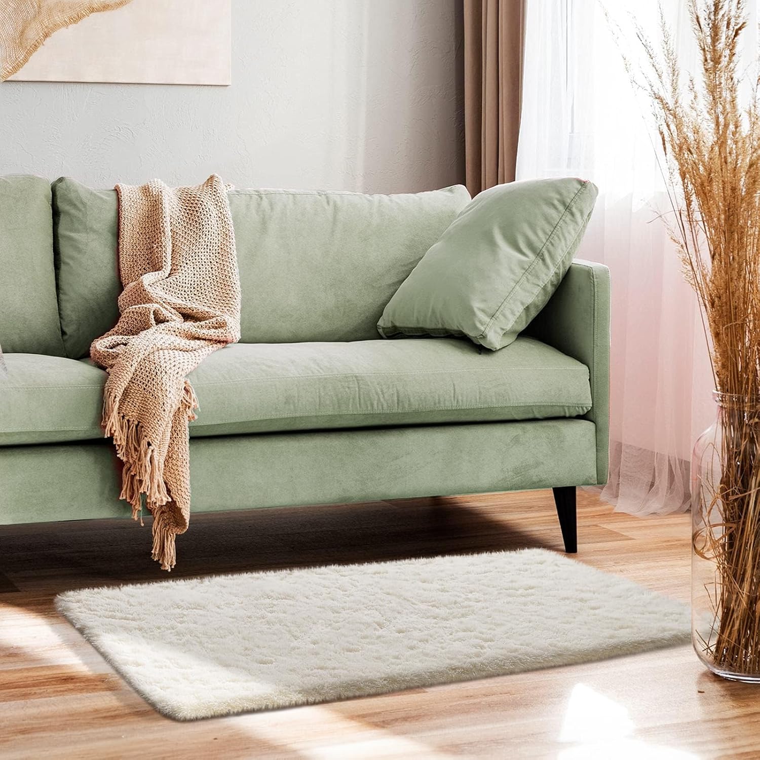 Ophanie Small Ivory Throw Rug - Soft Non-Slip Mini Area Rug for Bedroom | 2x4 Fluffy Carpet