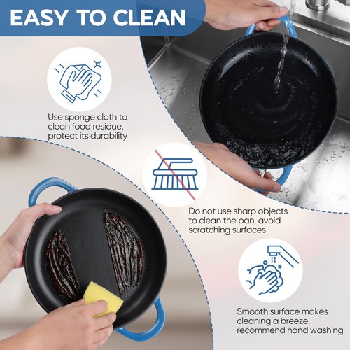 E-far Dutch Oven for Sourdough Bread Baking, 6 Qt Round Enameled Cast Iron Dutch Oven for Homemade Artisan Bread, Dome Lid & Shallow Base, Matte Black Interior & Durable, Oven-Safe to 500℉, Blue