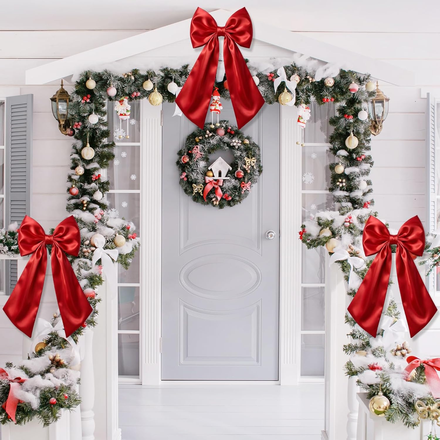 Suncalla Large Red Satin Bow Decorations - 3 Pcs 2 Ft Hanging Wall Decor for Parties & Events