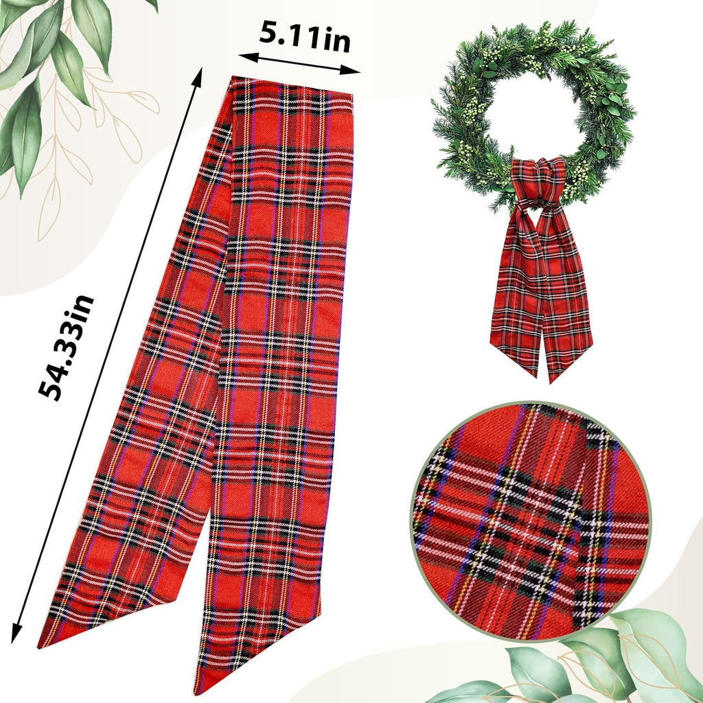 Regine Switzerland Christmas Wreath Sash - Red Buffalo Plaid Satin Ribbon for Indoor/Outdoor Decor | 5.1 x 54.3 Inches