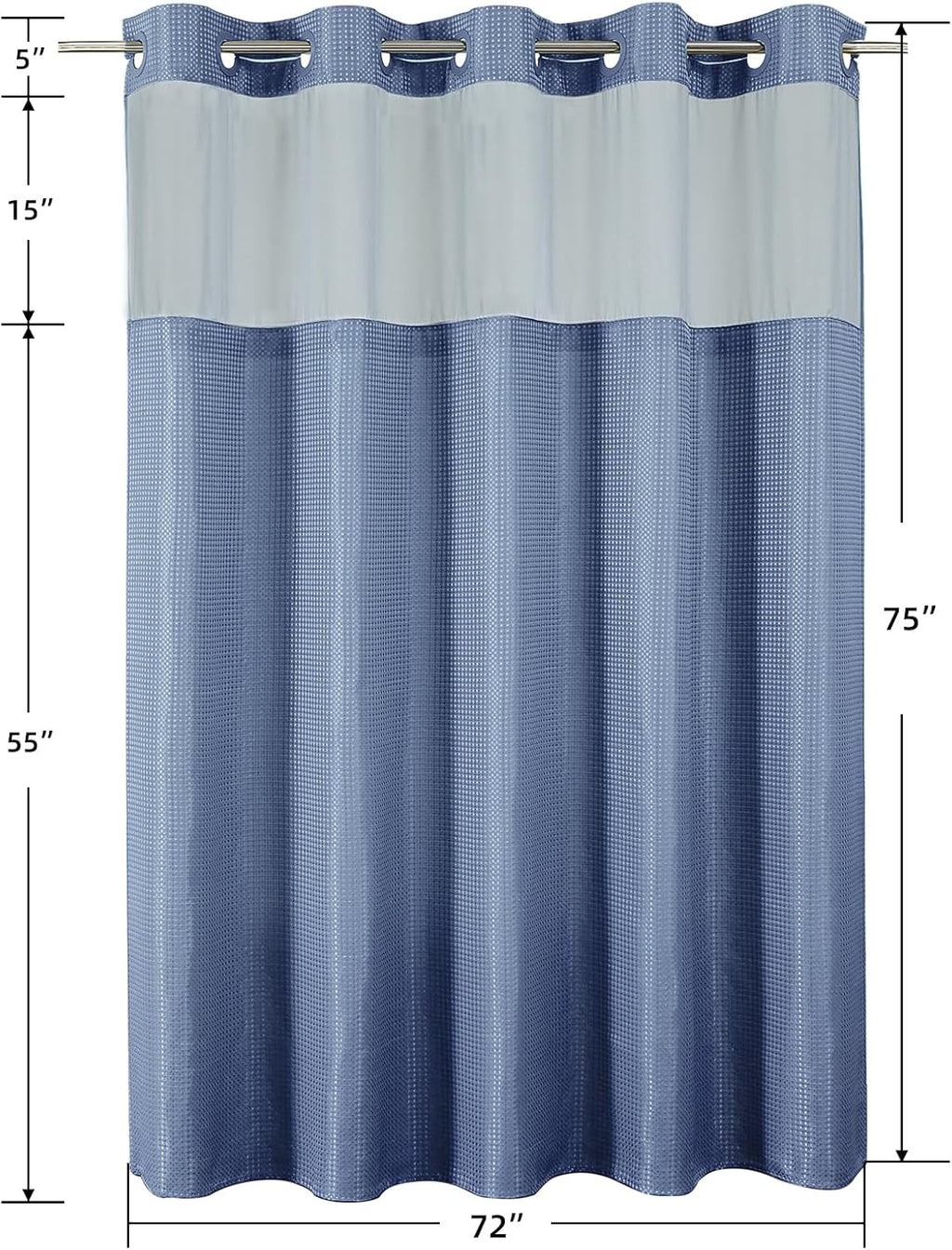 Skiennix No Hook Shower Curtain - Heavy Duty Waffle Weave with Snap-in Liner | Waterproof 72 x 75 Inch, Moonlight Blue
