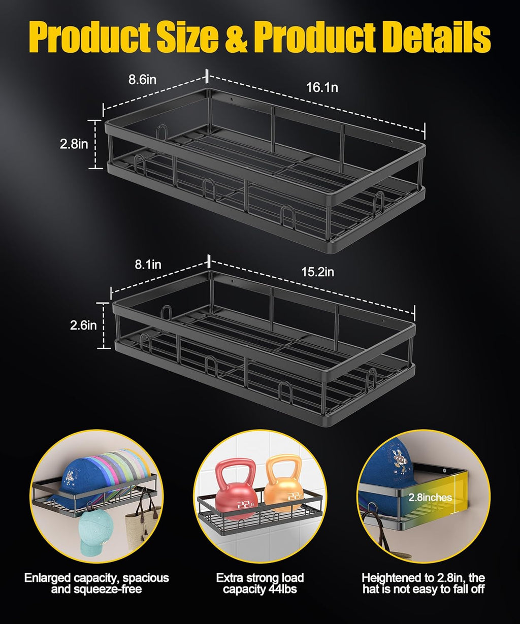 Metal Hat Rack by [Brand Name] - Sturdy Wall Organizer with 40 Hooks for Baseball Caps | Black