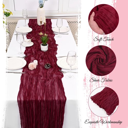 25 Pack Burgundy Cheesecloth Table Runner 17 x 108 Inch Fall Thanksgiving Boho Rustic Farmhouse Gauze Cheese Cloth Runner for Wedding Party Baby Shower Home Decor Holiday Decorations