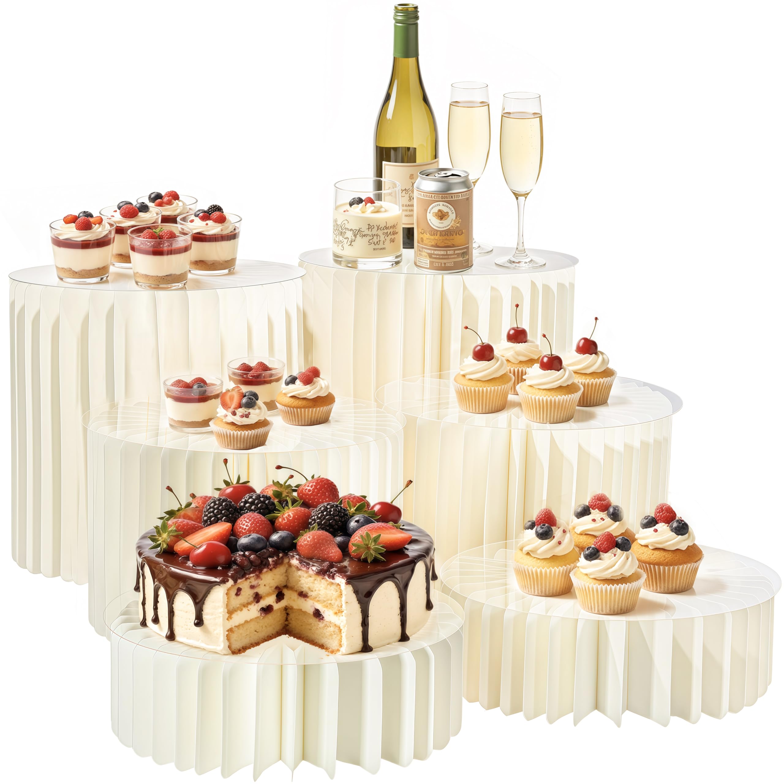 6 Pack Buffet Risers, Acrylic & Cardboard Foldable Cake Display Stands for Dessert Table, Tall Cake Riser Columns for Wedding, Birthday, Party Decoration – Multi-Level Dessert Stands for Cupcakes, Treats & Display