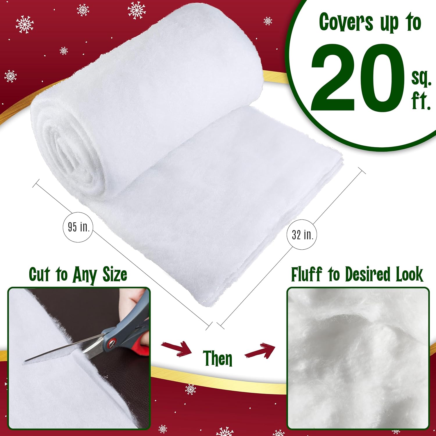 Snow Blanket | Large 94 x 31 Inch Artificial Snow for Christmas Village Displays - Thick Fluffy White Décor