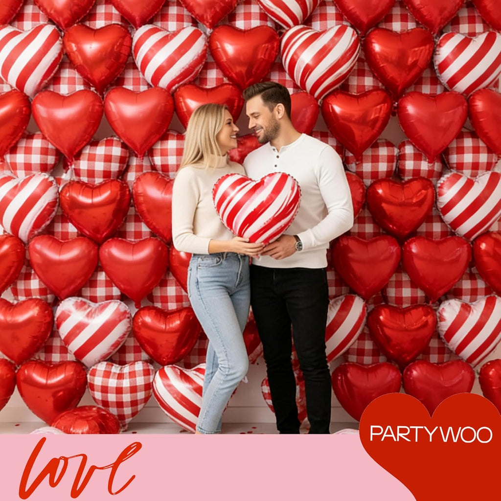 PartyWoo Pink Balloons Set - 127 Pcs in Various Sizes with Red & Black Heart Foil for Valentine's Day Decor