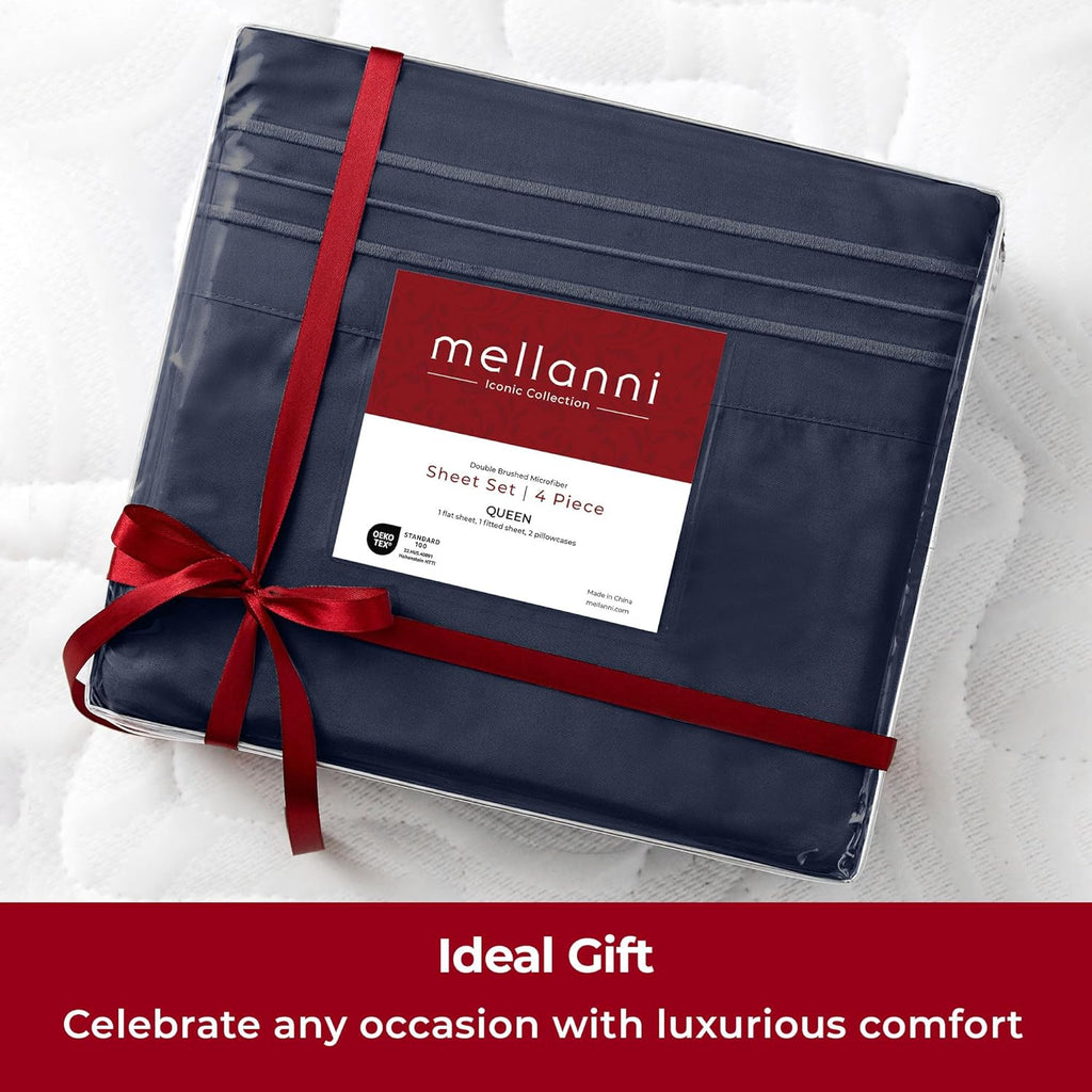 Mellanni Extra Deep Queen Sheets - Hotel Luxury Ultra Soft Cooling Bedding - Wrinkle & Stain Resistant (Navy Blue)