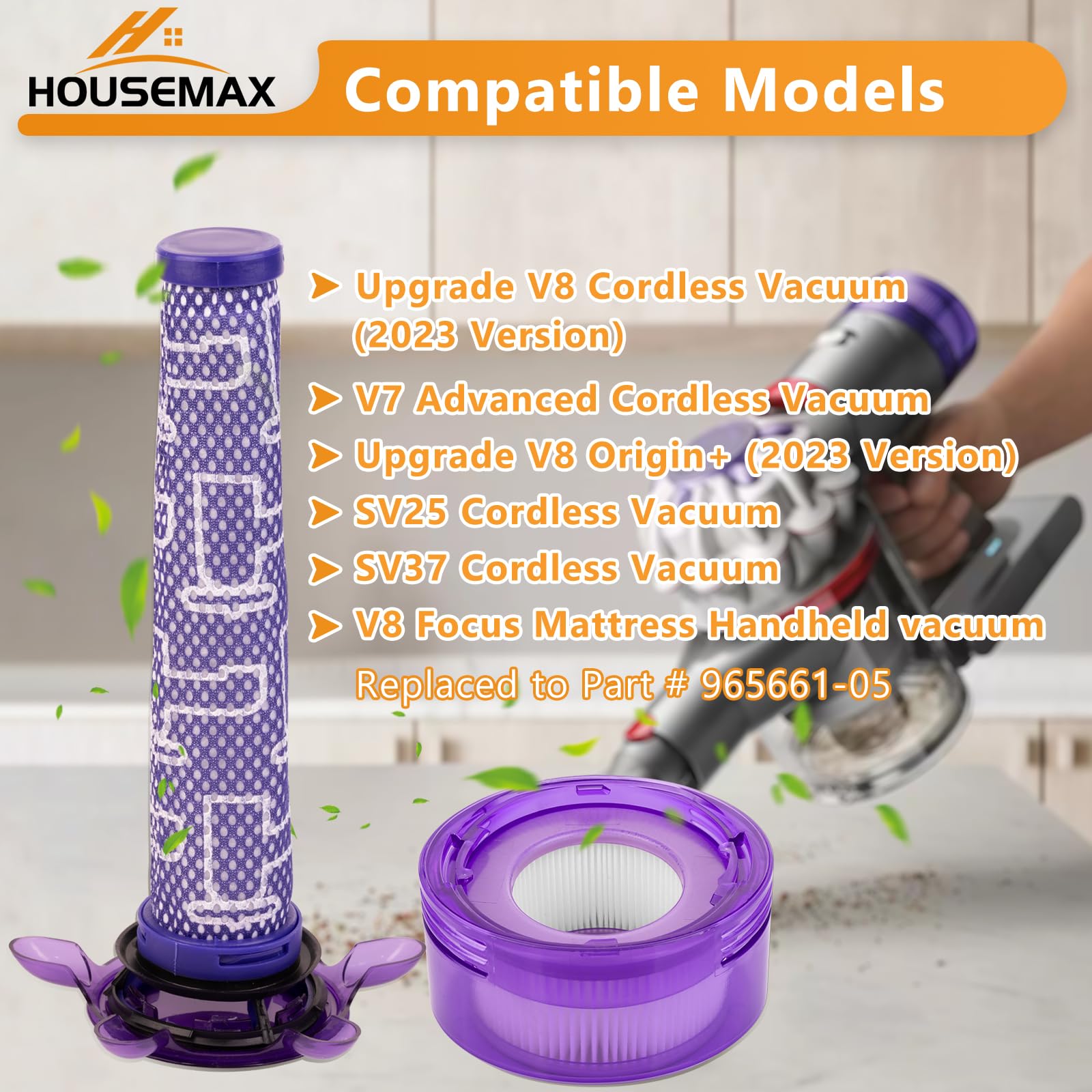 HOUSEMAX Upgraded V8 Filter Replacement Kit Compatible with Dyson V8 SV25 / V8 Animal Extra / V7 SV37 Cordless Vacuum Replaces Parts #965661-05 & #967478-05