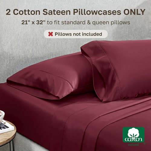 California Design Den Queen Size Pillowcase Set - 400 Thread Count, 100% Cotton Sateen, Soft & Breathable - Burgundy Red