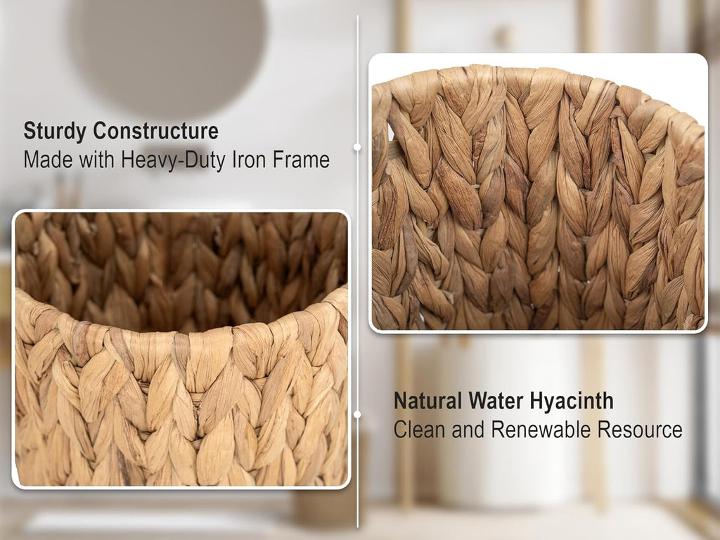 StorageWorks Wicker Waste Basket - Stylish Small Trash Can for Bathroom | Round Water Hyacinth Design
