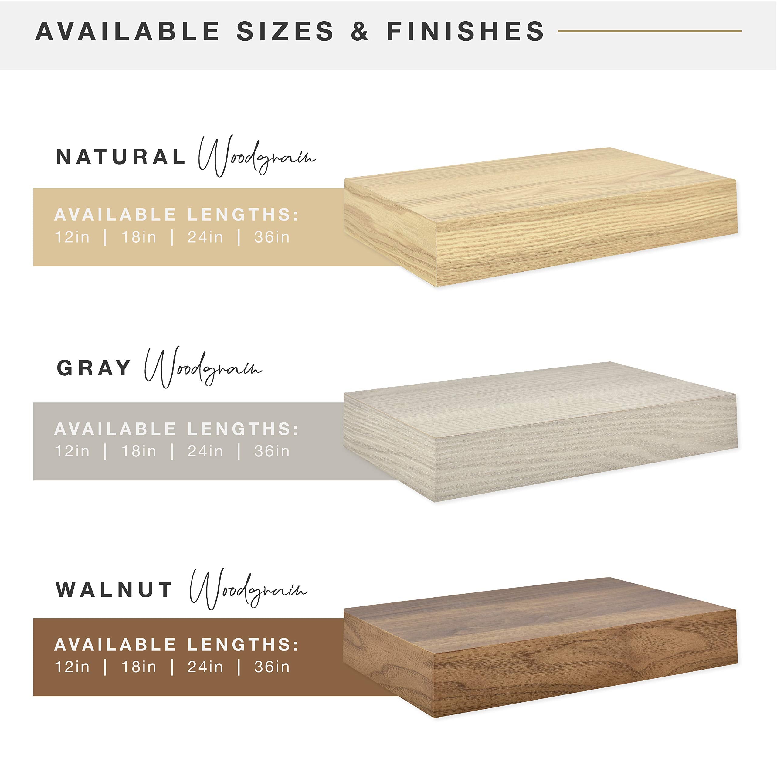 MCS Floating Shelf, Room Decor Wooden Shelf, Walnut Woodgrain, 12 x 8 Inch, Set of 2