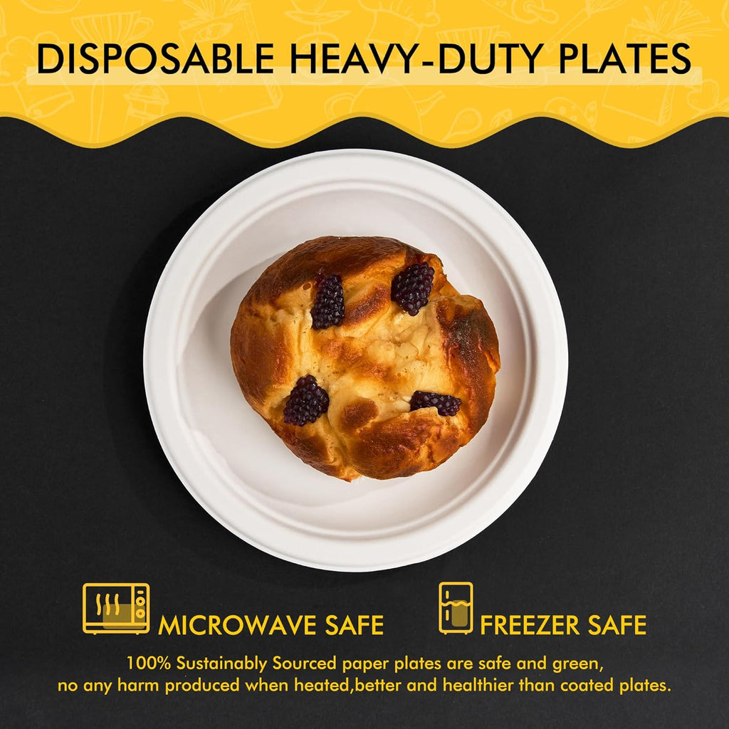 RACETOP Compostable 6-Inch Paper Plates - Biodegradable Heavy-Duty Dessert Plates | 100-Pack, Unbleached White