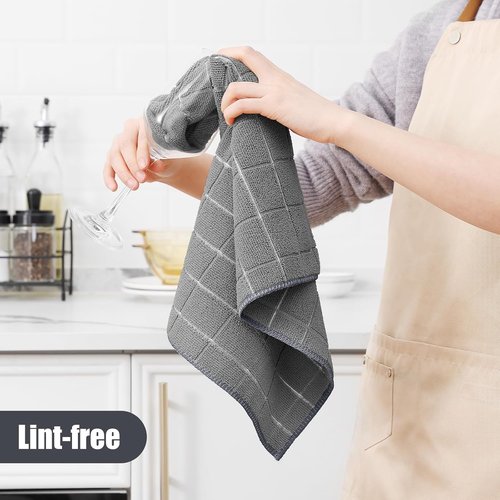 Homaxy Microfiber Kitchen Towels Set - 12 Pack Soft & Absorbent Dishcloths | Quick Drying Rags in Grey, 28 x 16 Inch & 12 x 12 Inch