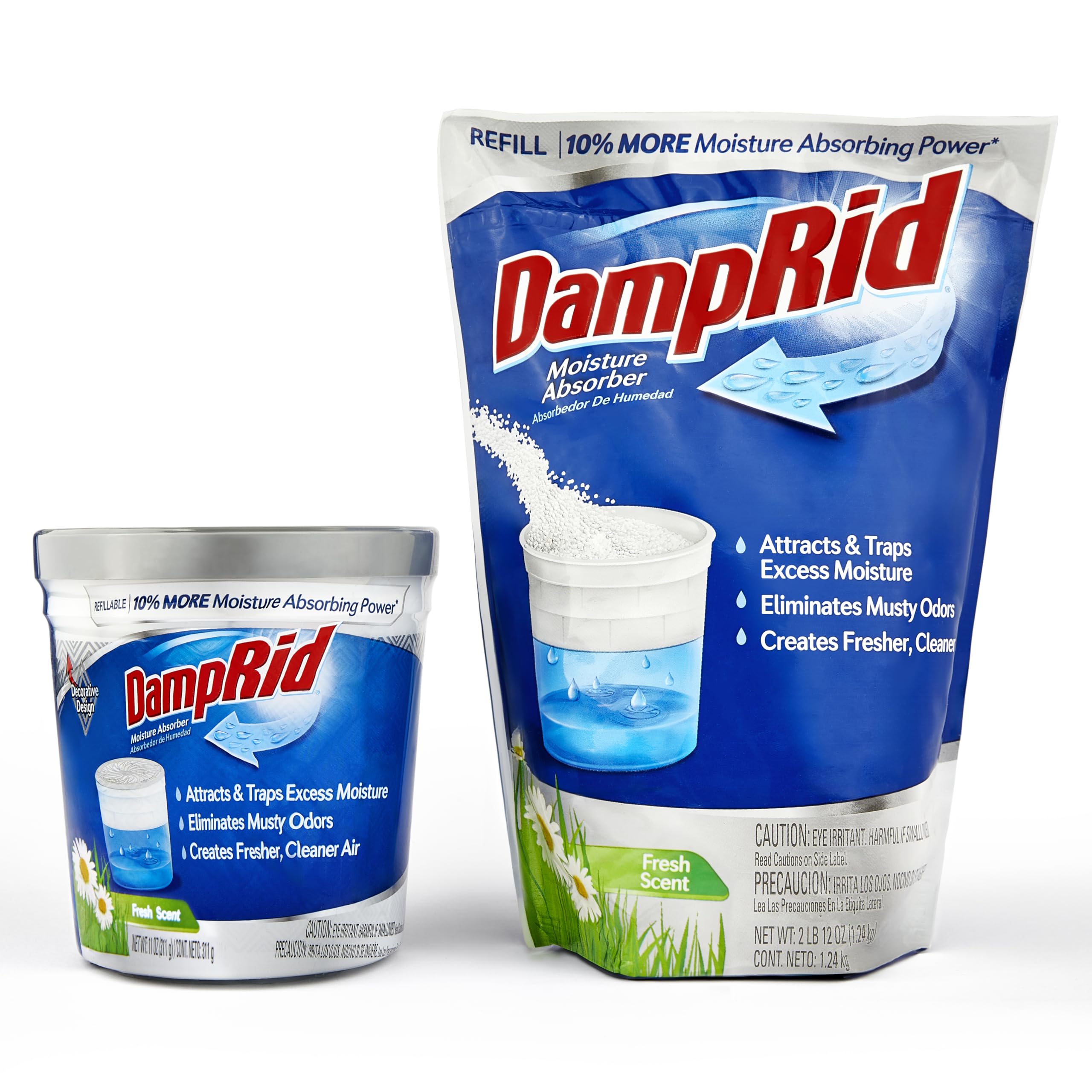Damp Rid Moisture Absorber Refillable System – 44oz Damp Rid Refill Bag with 11oz Cup, Odor and Moisture Absorber for Closet, Bathroom & Home, Fresh Scent– ILIOS Packaging