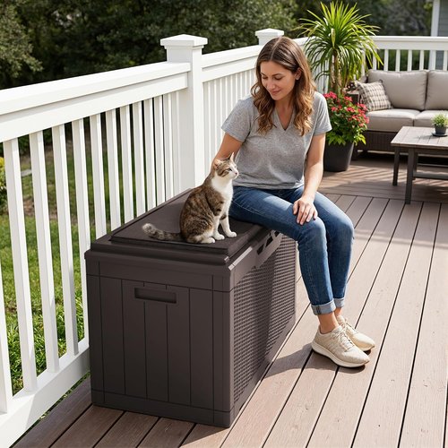 Greesum 100 Gallon Resin Deck Box - Large Outdoor Storage for Garden Tools & Patio Cushions | Dark Brown