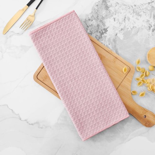 Homaxy Microfiber Kitchen Towels - Ultra Absorbent Waffle Weave | 16 x 28 Inch, 4 Pack, Pink