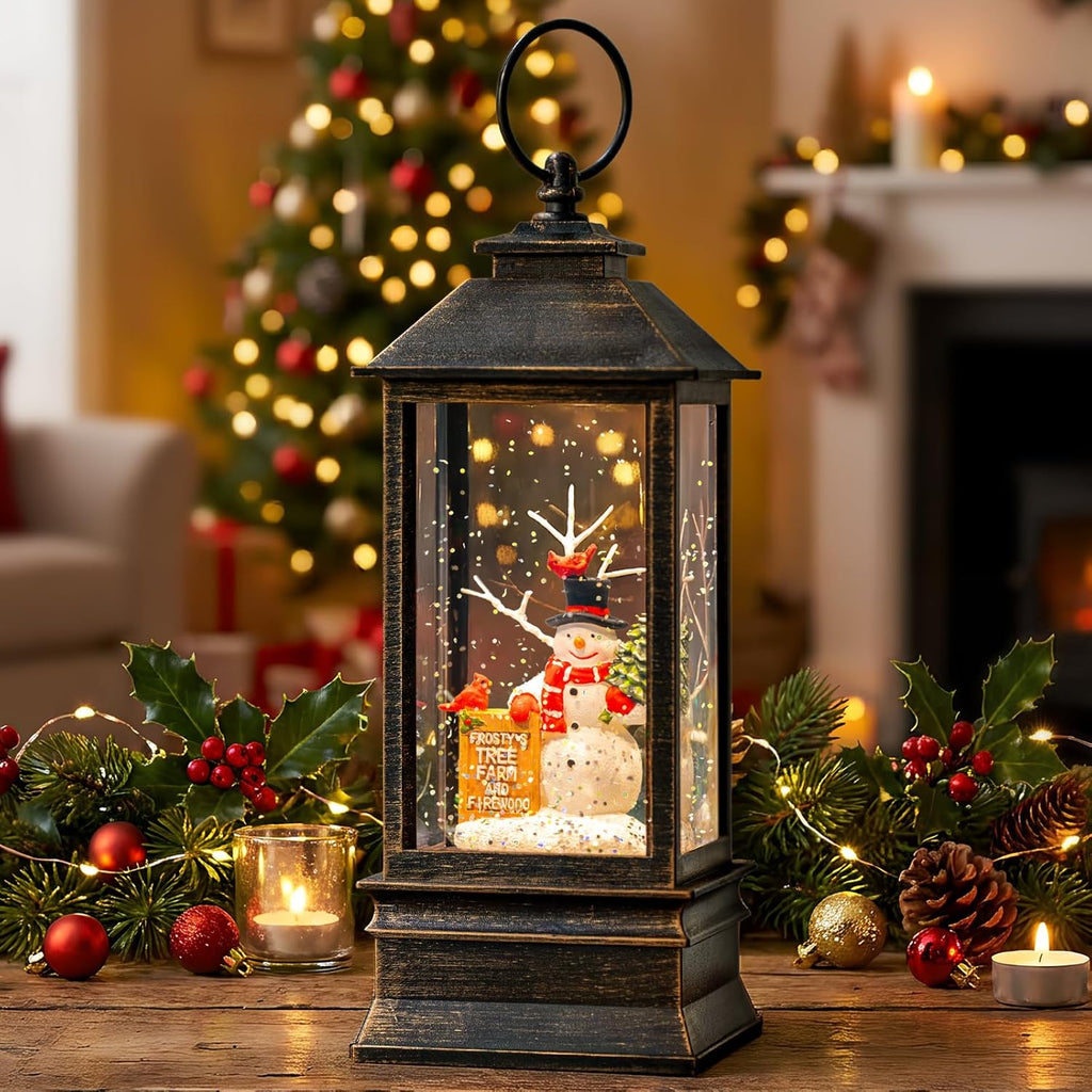 Skiennix Christmas Snow Globe Lantern - Musical Snowman & Tree Light - USB/Battery Operated | Holiday Home Decor