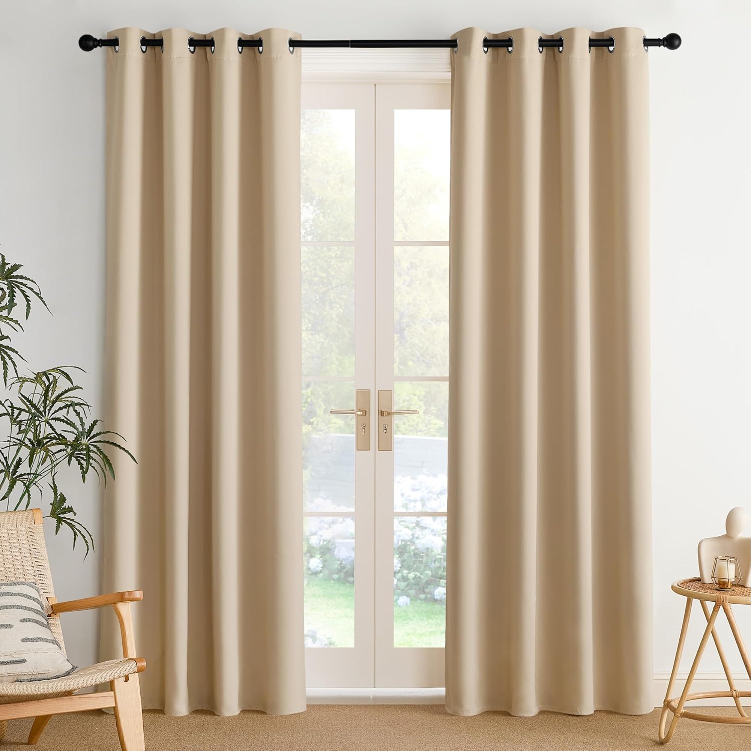 NICETOWN Room Darkening Curtains - 2 Panels in Biscotti Beige, 52" x 84" for Enhanced Privacy