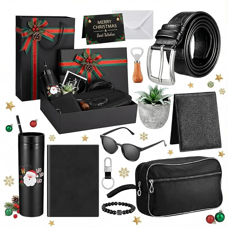 Santa Gift Set for Men, 12 Pcs - Includes Cup, Wallet, Belt, Bracelet, Keychain & More (Variation: Santa)