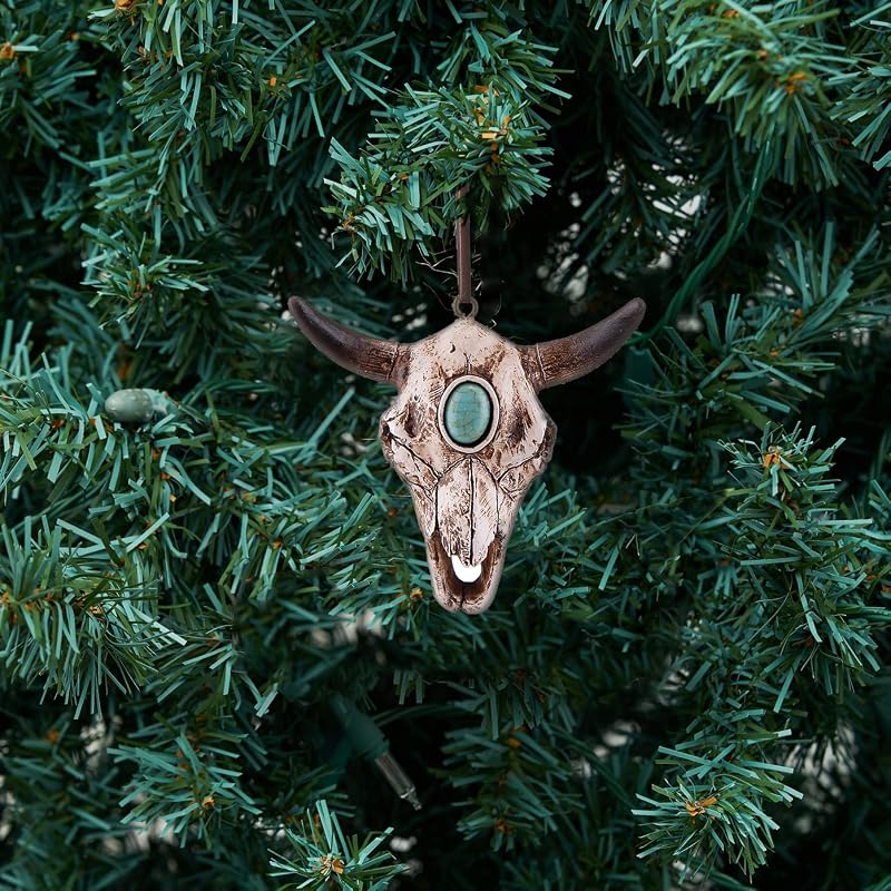 Steer Skull Hanging Ornament - Southwestern Rustic Cattle Decor