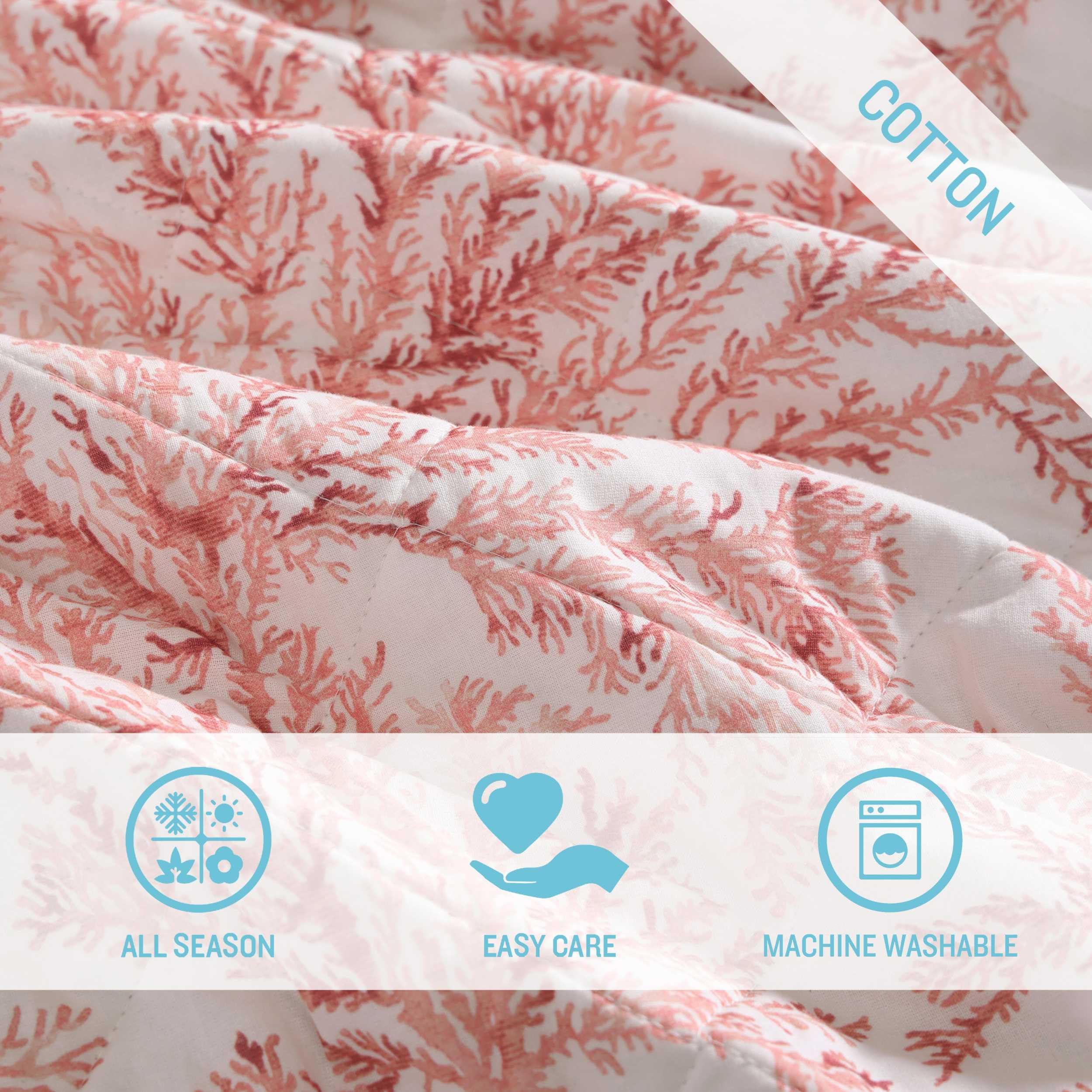 Tommy Bahama - Twin Quilt Set, Reversible Cotton Bedding with Matching Sham, Coral Reef Inspired Bedding Set (Coral Garden, Twin)