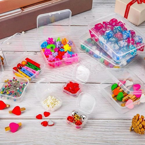 Clear Plastic Beads Storage Containers by [Brand Name] - 24 Packs with Hinged Lid for Crafts & Jewelry | 1.37 x 1.37 x 0.7 Inches