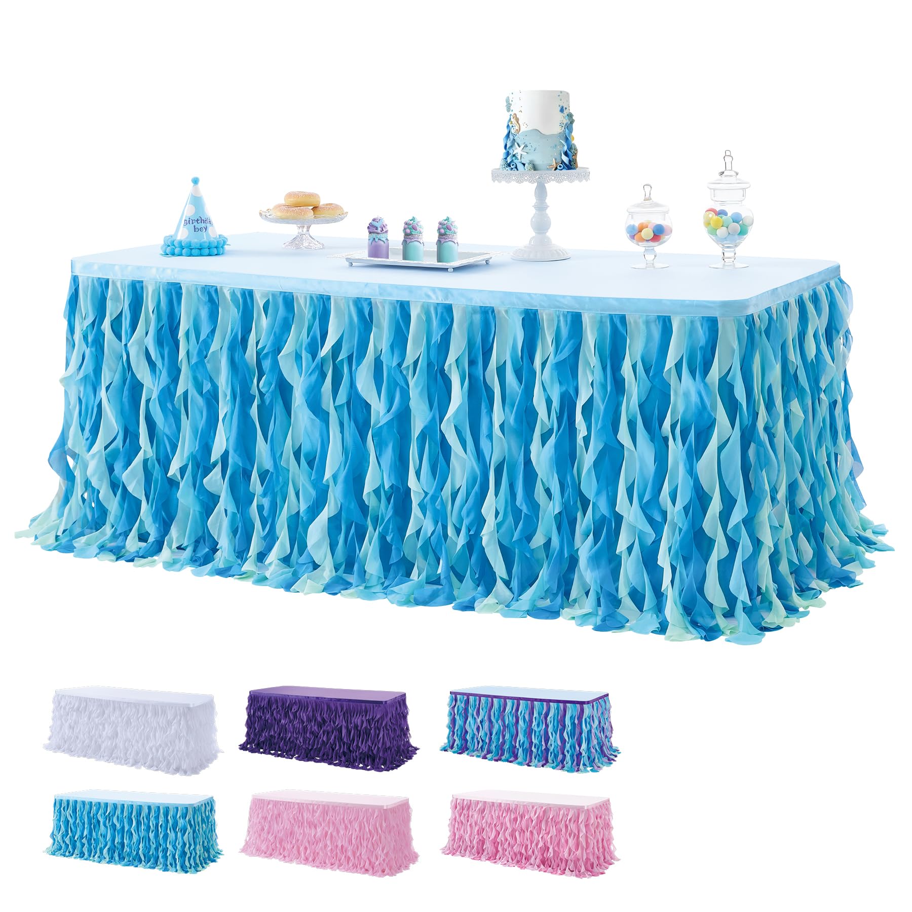 leegleri 14ft Tutu Table Skirt for 6/8ft Rectangle or Round Tables-Under The Sea Ocean Blue Baby Shark Themed Tutu Table Skirt for Baby Shower, Birthday Party,Gender Reveal