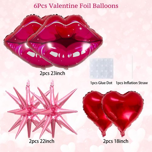 BlissBash Red Lips, Red Heart, Pink Star Foil Balloons for Y2K Party Balloons, Valentine's Day Decorations, 2000s Theme Party Décor, Galentines Day,Bachelorette & Bridal Shower Balloons, Wedding Party