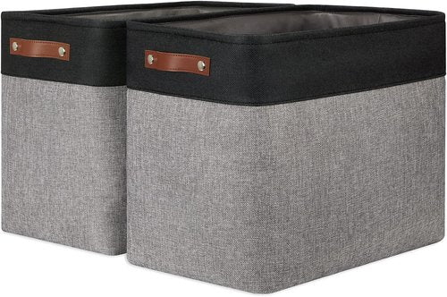 DULLEMELO Extra Large Storage Baskets - Fabric Organizing Bins for Toys & Books | Black & Grey, 2-Pack
