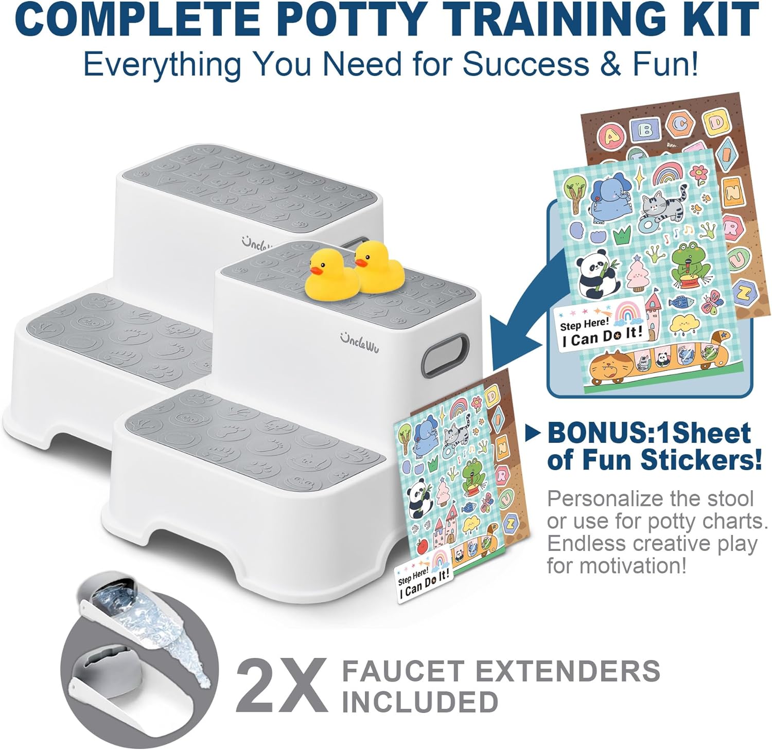 Skiennix 2-Pack Kids Step Stool - Non-Slip Toddler Bathroom & Kitchen Stool | Heavy Duty 200lbs (Grey)