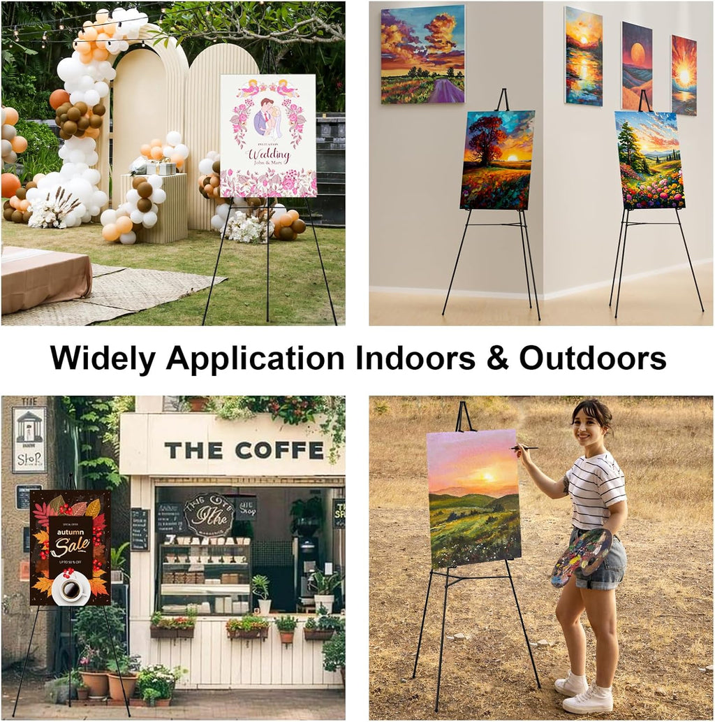 Nicpro Folding Easels - 63 Inch Metal Tripod Stand for Artists | Portable Black Display Easel (3 Pack)