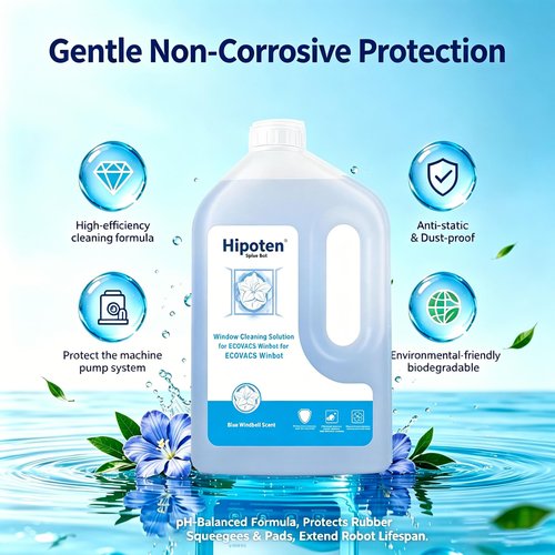 Hipoten 1L Window Cleaning Solution for ECOVACS Winbot W3/W2S/W2 PRO/W1/MINI Series - Streak-Free Glass Cleaner Fluid, Low-Foam, Non-Corrosive Robot Window Washer Liquid for Glass, Mirrors, Tiles
