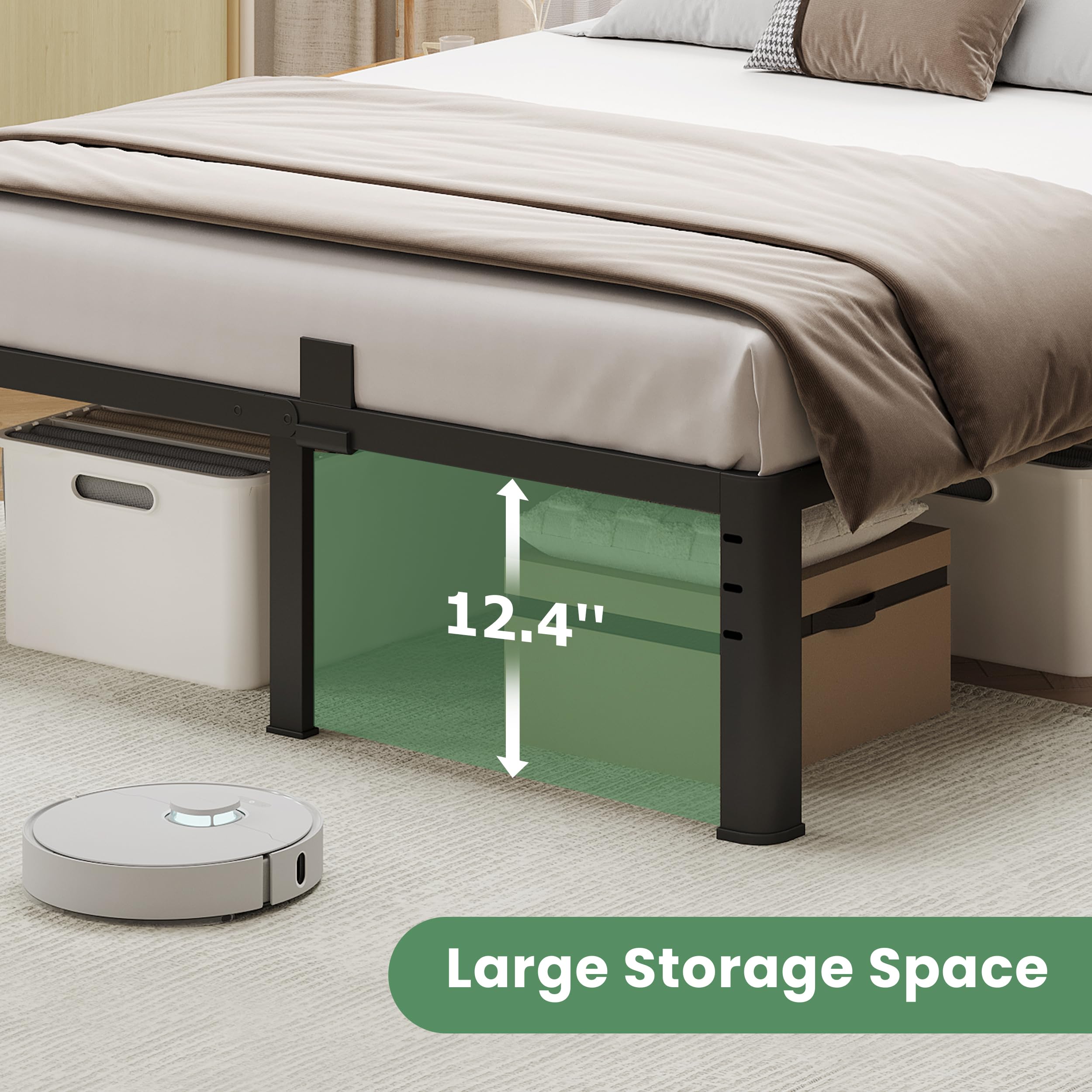 NKZ 14 Inch Queen Bed Frame, Sturdy Metal Platform with Round Corner Legs, 3,500 lbs Heavy Duty Steel Slat Support, Easy Assembly, Noise Free, No Box Spring Needed