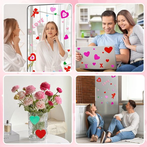 MARFOREVER 6 Sheets Valentine's Day Gel Window Clings, Heart Thick Gel Clings Pink Red Love Themed Valentine Window Stickers Decals for Classroom Office School Home Gift Giving Supplies