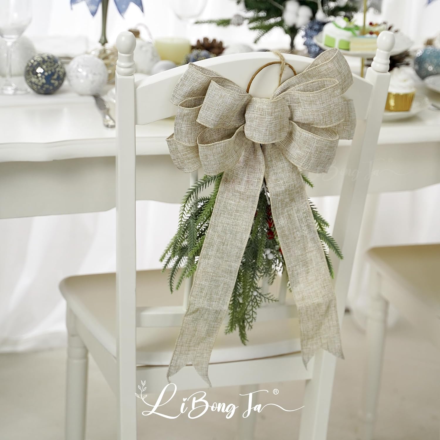 Regine Switzerland 13-Inch Burlap Wired Ribbon Bow - Rustic Christmas Tree Topper & Gift Decoration