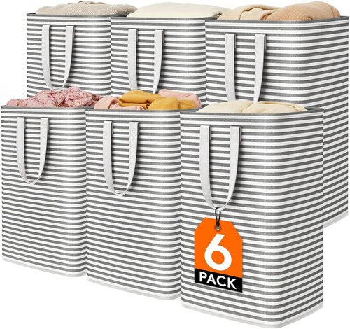 Lifewit Laundry Basket Set - 6 Pack 80L Collapsible Hampers with Reinforced Handles | Waterproof Design in Black
