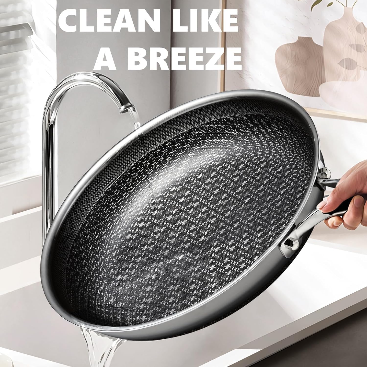 OATOFP Non-Stick Frying Pan - 12 Inch Hybrid Skillet with Lid | Dishwasher & Oven-Safe, PFOA-Free Cookware