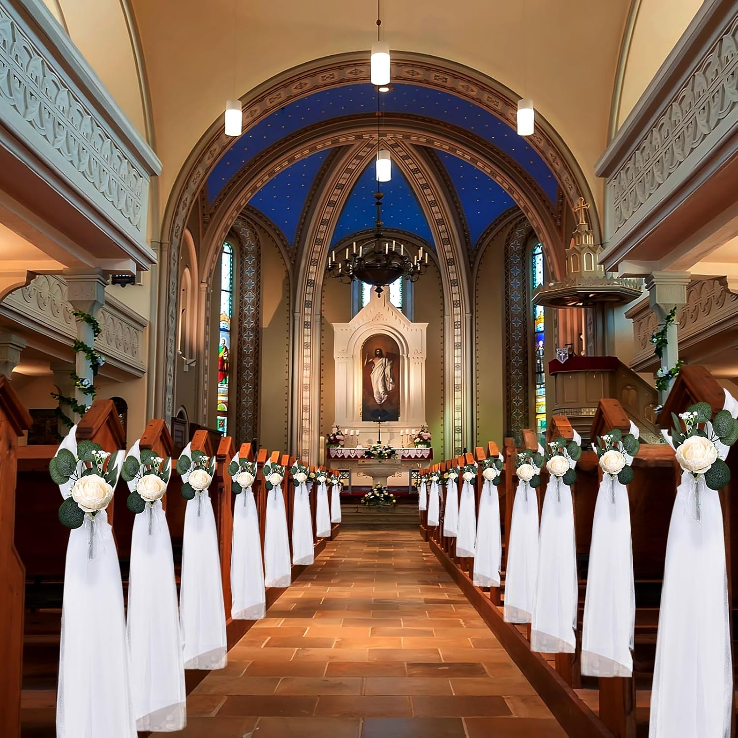 Regine Switzerland Wedding Aisle Decorations - 39.4 Inches Artificial Silk Rose Flowers with Long Tulle Tails in Champagne