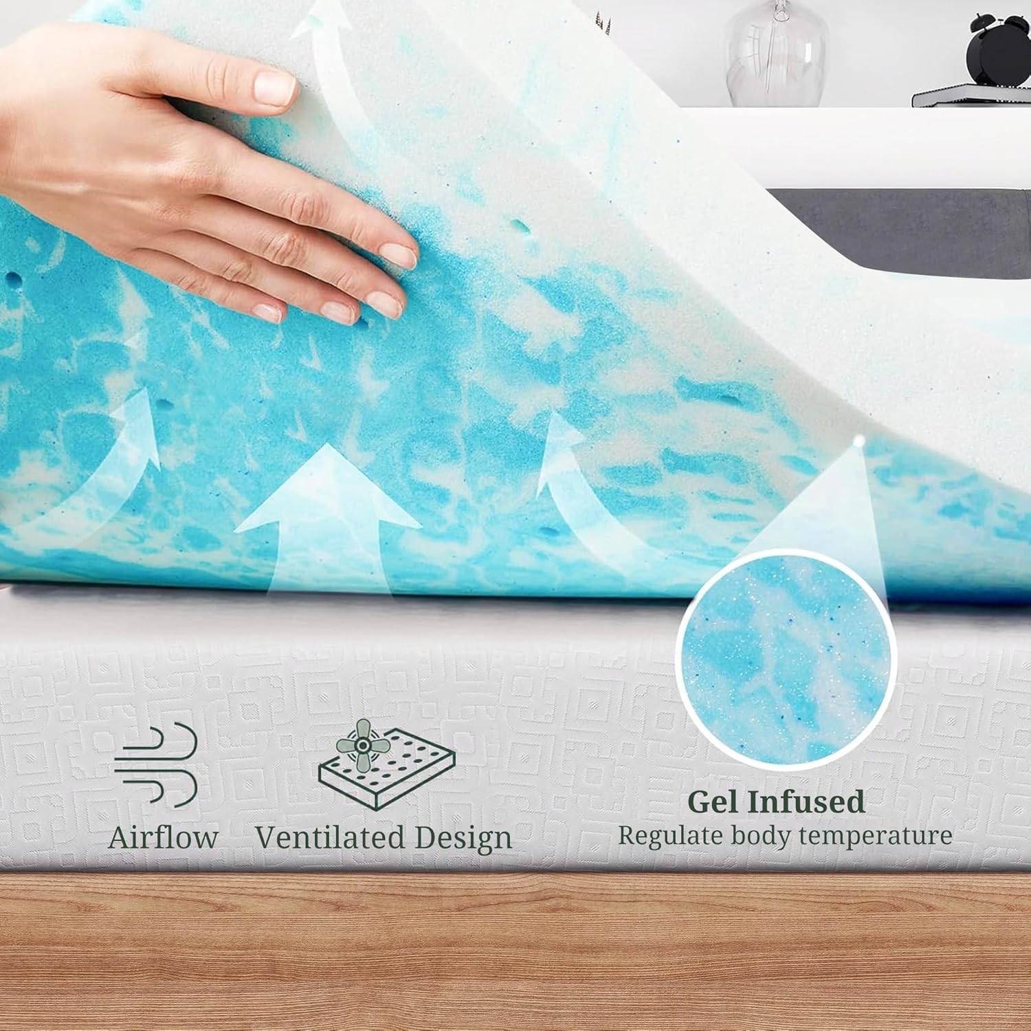 Skiennix Memory Foam Mattress Topper - 3 Inch Gel Infused Pressure Relief Pad for Twin Beds