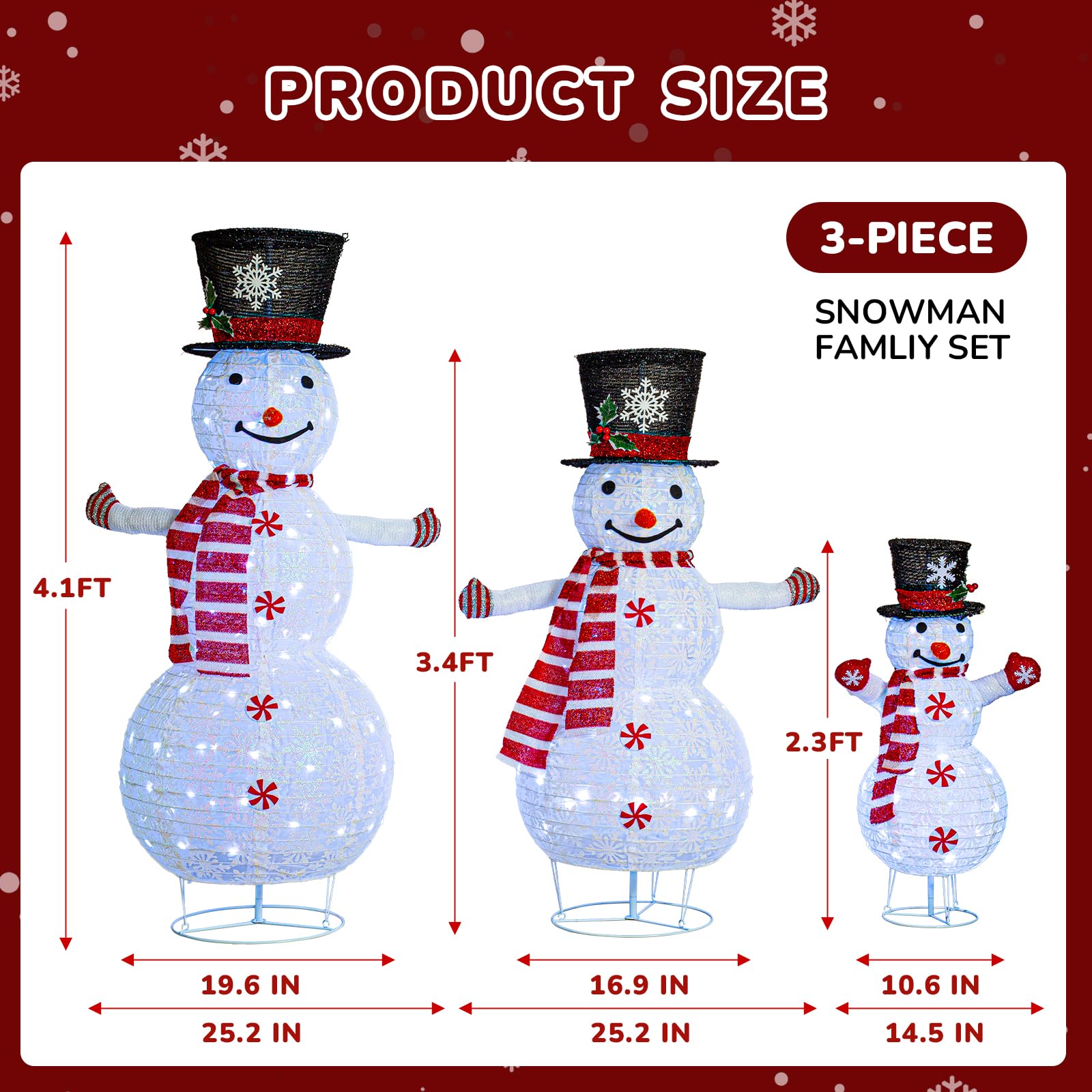Zeravica Led Snowman Outdoor Decorations, 3PCS Cool White Lighted Snowman for Yard, Patio, Garden - Collapsible for Easy Storage Holiday Christmas Decor