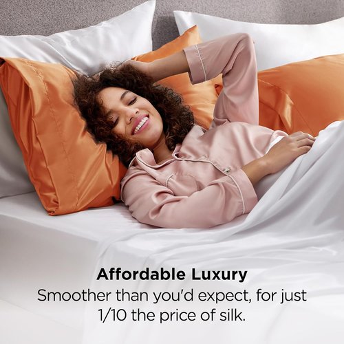 Bedsure Satin Pillowcase - Luxurious Silk-Like Feel | Standard Size 20x26 Inches, Orange, 2-Pack