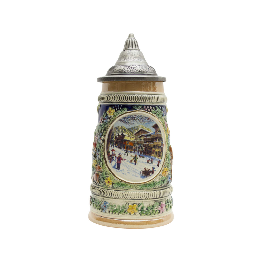 0.55 Liter OktoberfestHaus (Winter) In Germany Beer Stein With Lid - German Gifts for Men, Collectible Steins, Mugs for Beer Lover Gift Idea