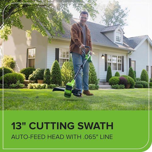 Greenworks 40V Cordless String Trimmer & Edger - 13" Cutting Width, 20 Blades, 2.0Ah Battery & Charger Included