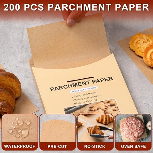 200Pcs Unbleached Parchment Paper Sheets - 6x6 Inches Non-Stick Baking Paper for Bread, Cakes & Frying