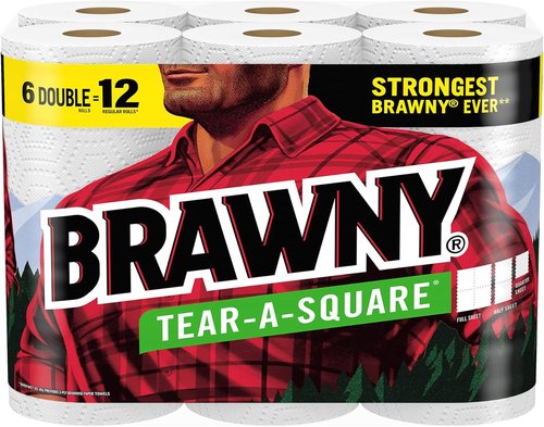 Brawny® Tear-A-Square® Paper Towels - 6 Double Rolls for Convenient Cleaning | 12 Regular Rolls Equivalent