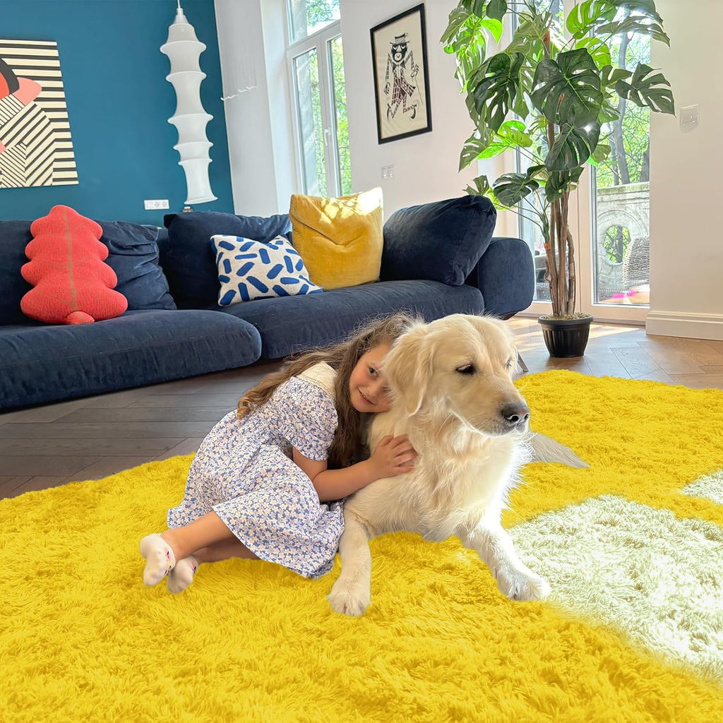 OLANLY Large Area Rug - Soft Fluffy Shaggy Carpet for Living Room & Bedroom | 9x12, Yellow