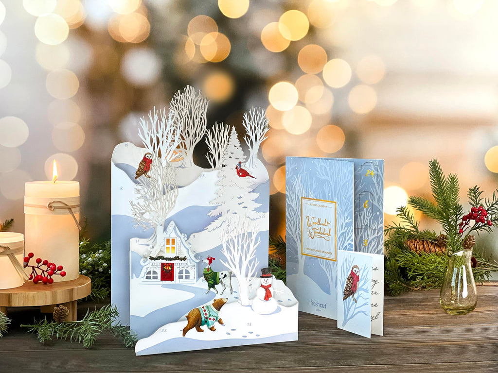 Freshcut Paper 2025 Advent Calendar, Woodland Wonderland, Pop Up 3D Greeting Cards, Paper Advent Calendar, Christmas Gifts, Holiday Cards with Blank Notecard & Envelope