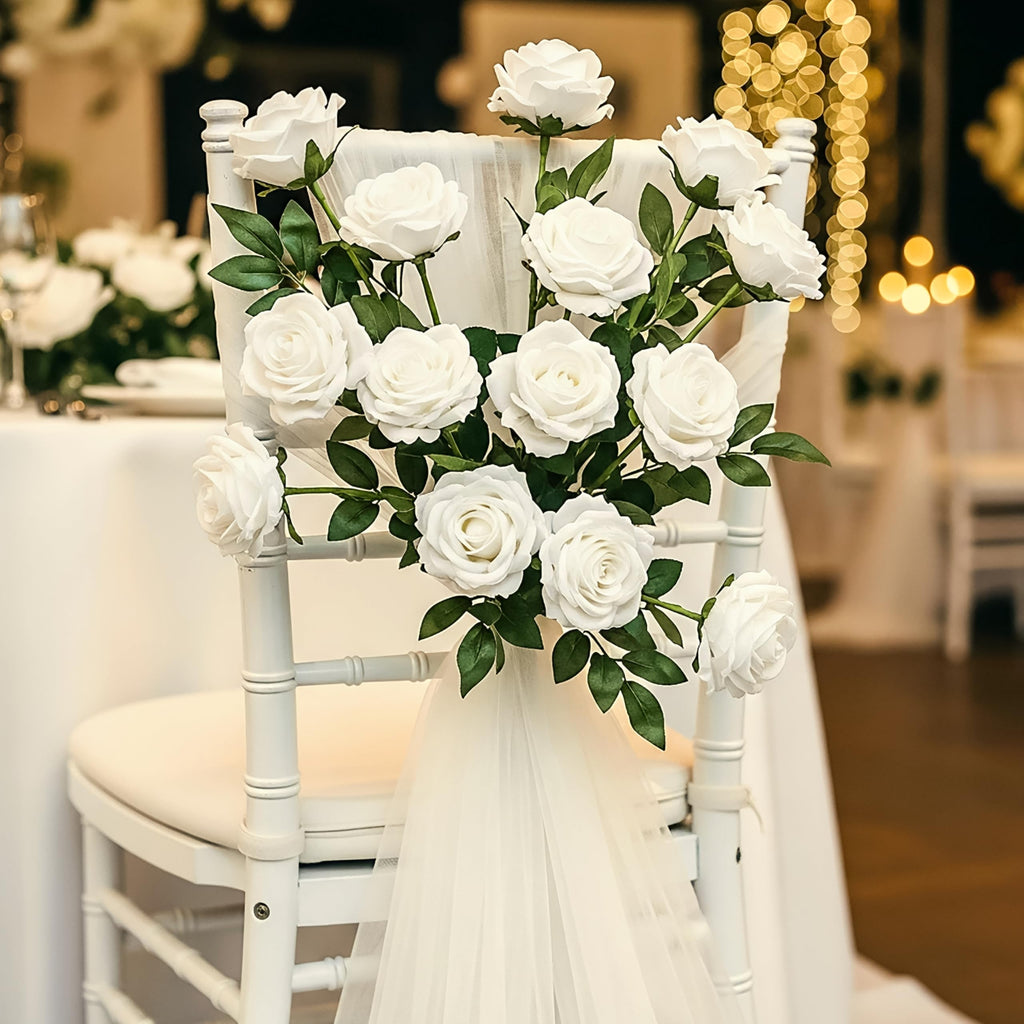 Auihiay 14PCS White Roses Artificial Flowers, Velvet Silk Faux Roses with Long Stems for Mother's Day, Wedding Centerpieces, Anniversary, Party, Home Decoration & DIY Floral Arrangement