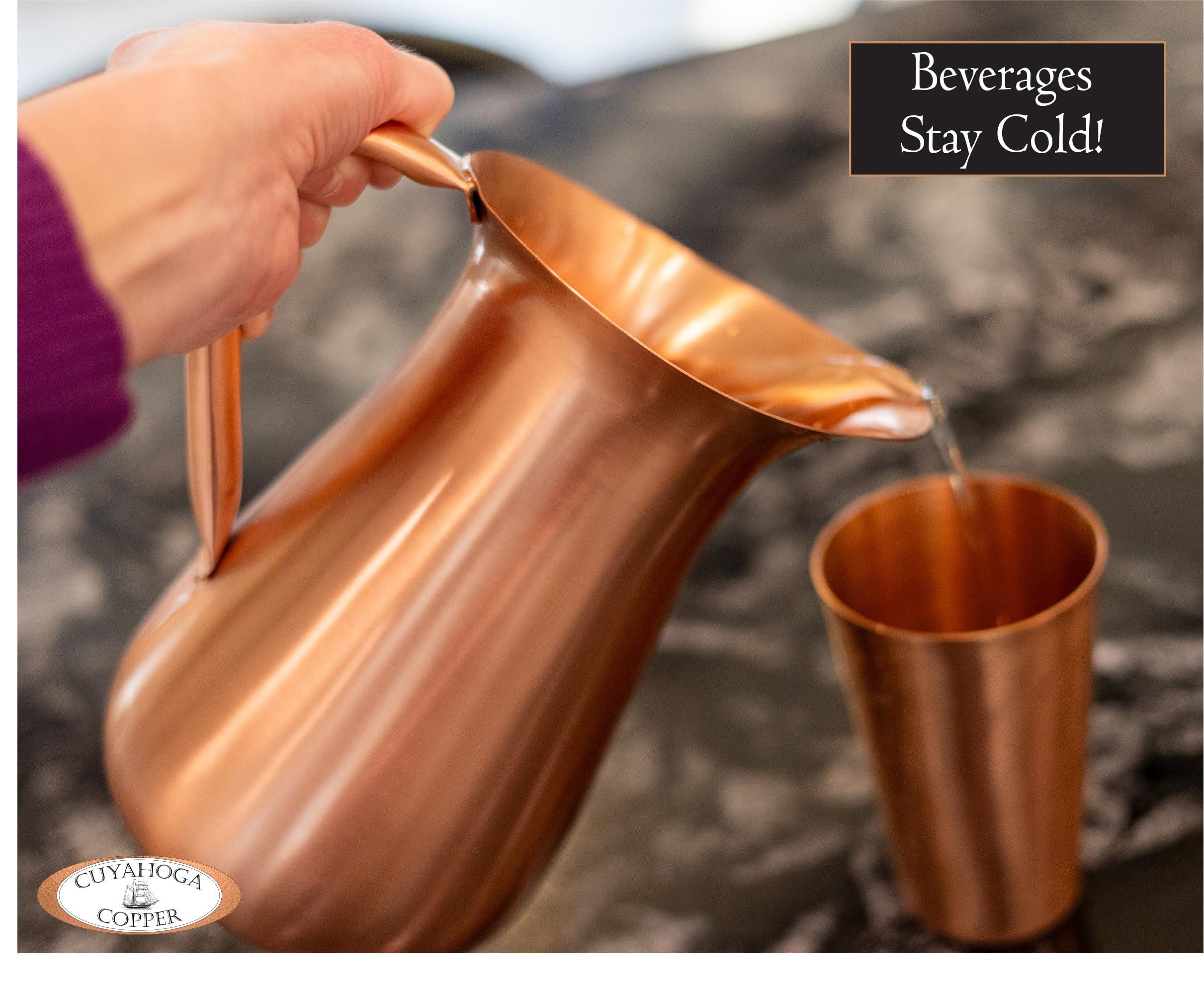 Cuyahoga Copper 100% Pure Copper Beverage Pitcher – 64 oz Luxury Smooth Finish – Beautiful 8” Tall Drinkware – Includes Premium Retail Packaging – Ideal for Home & Entertaining